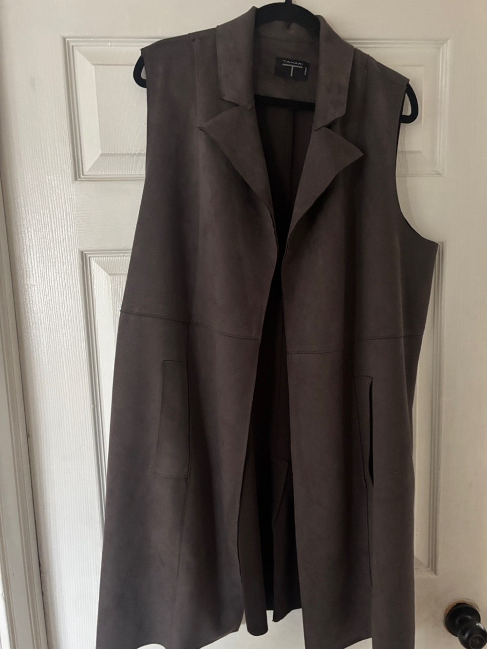 Tahari Sleeveless Longline Vest in Dark Grey